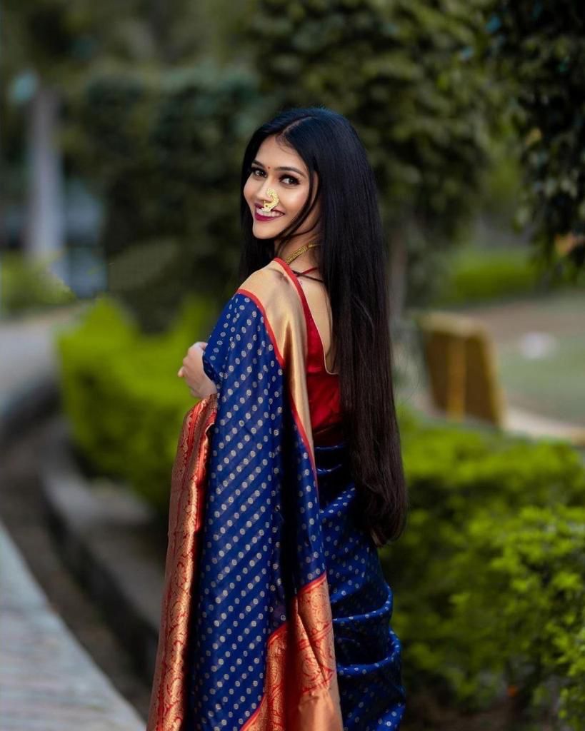 Sublime Royal Blue Color Banarasi Soft Silk Saree With Blouse Piece