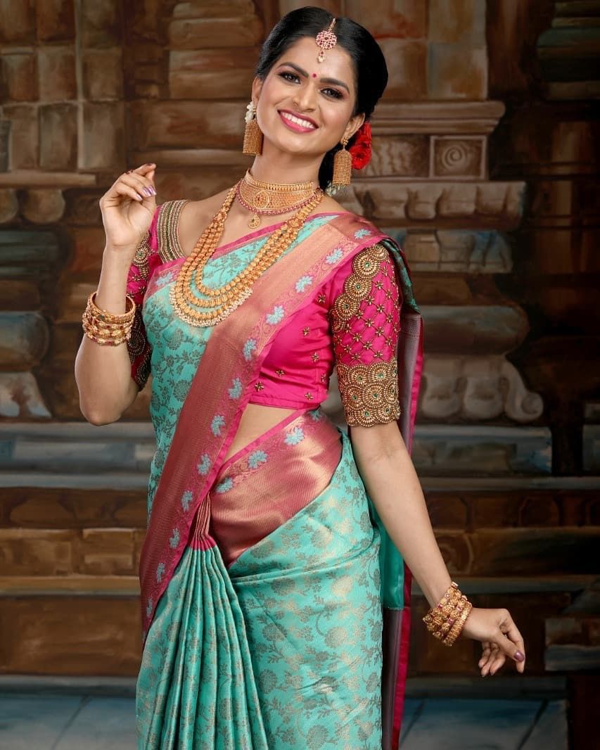 Slippery Sky Blue Color Soft Lichi Silk Saree With Blouse Piece