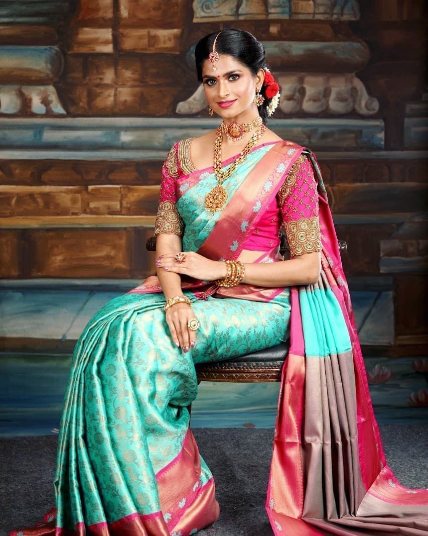 Slippery Sky Blue Color Soft Lichi Silk Saree With Blouse Piece