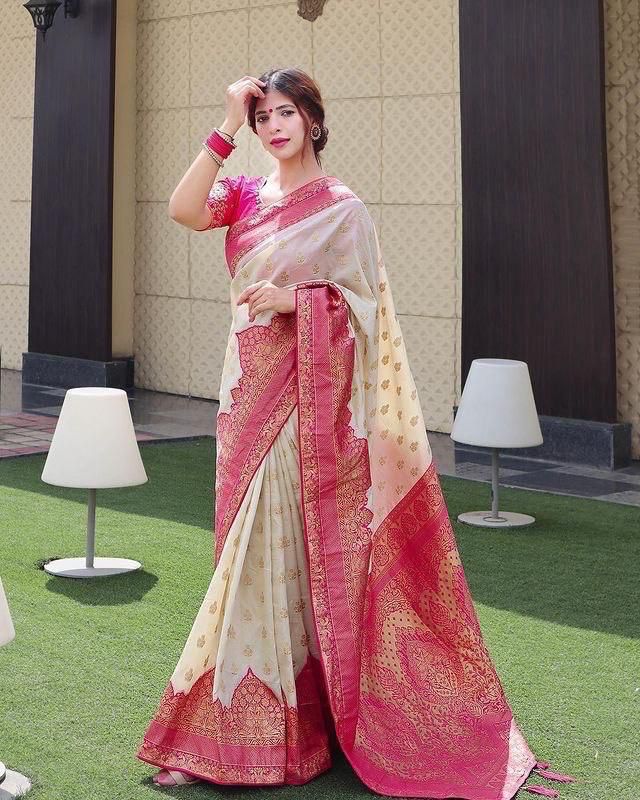 Sophisticated Beige Color Soft Lichi Silk Saree With Blouse Piece