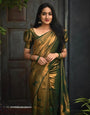 Whimsical Dark Green Color Soft Lichi Silk Saree With Blouse Piece