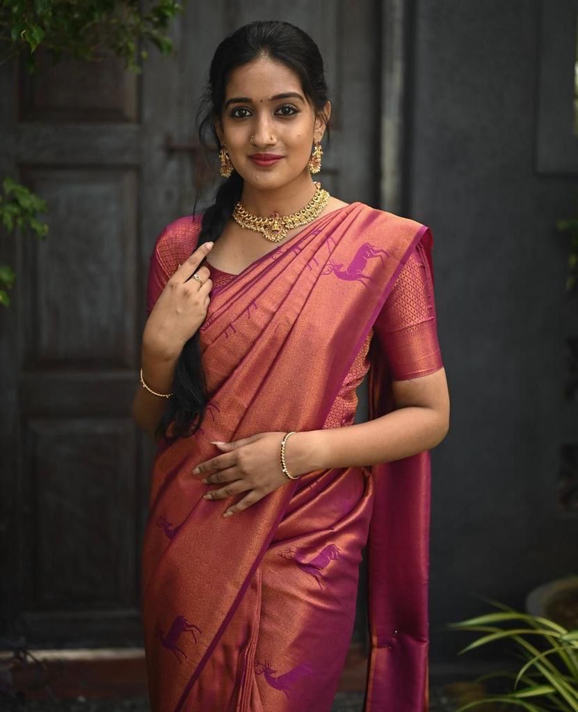 Angelic Dark Pink Color Soft Lichi Silk Saree With Blouse Piece