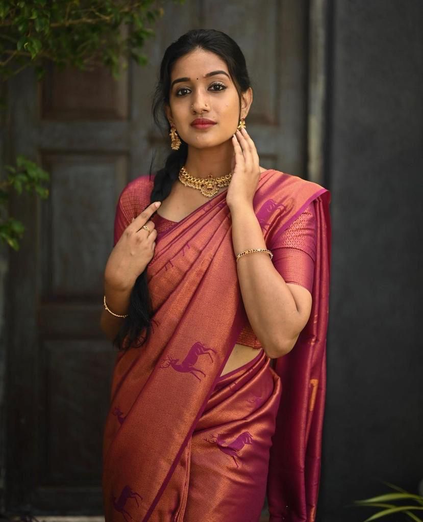 Angelic Dark Pink Color Soft Lichi Silk Saree With Blouse Piece