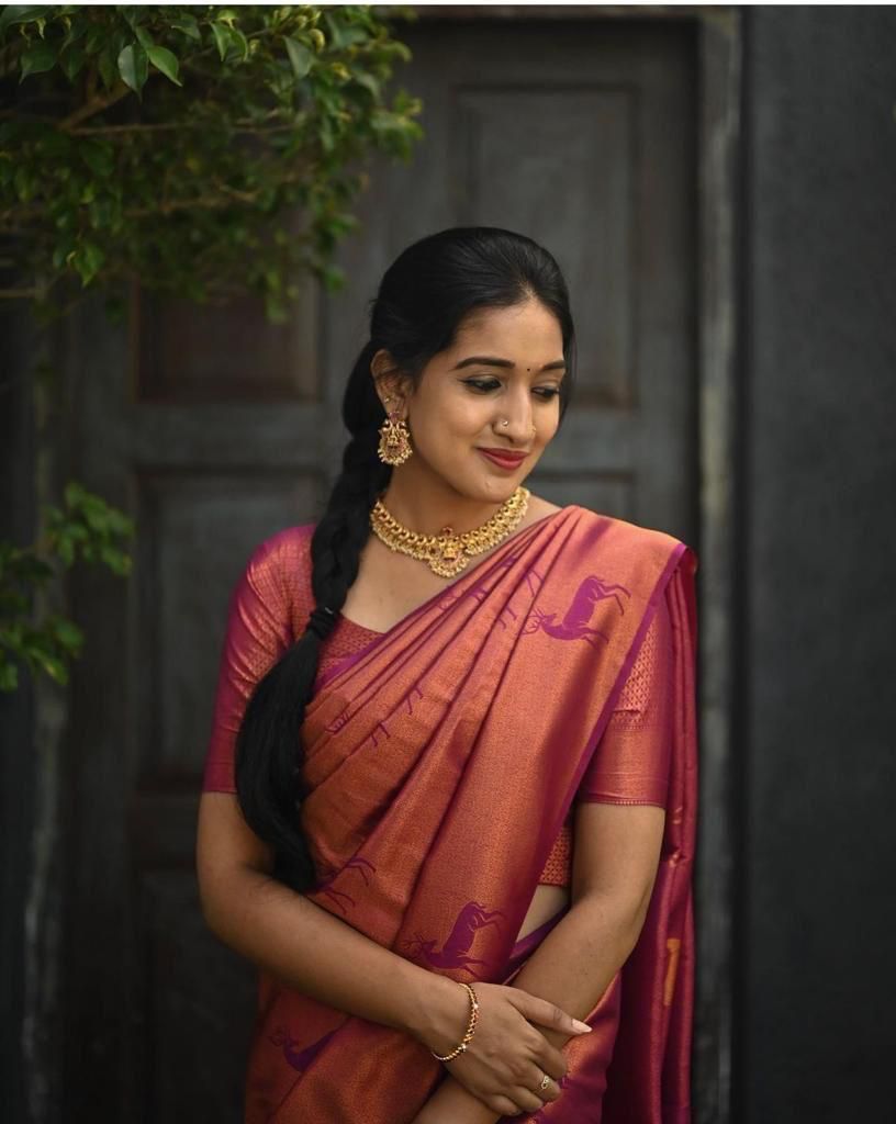 Angelic Dark Pink Color Soft Lichi Silk Saree With Blouse Piece