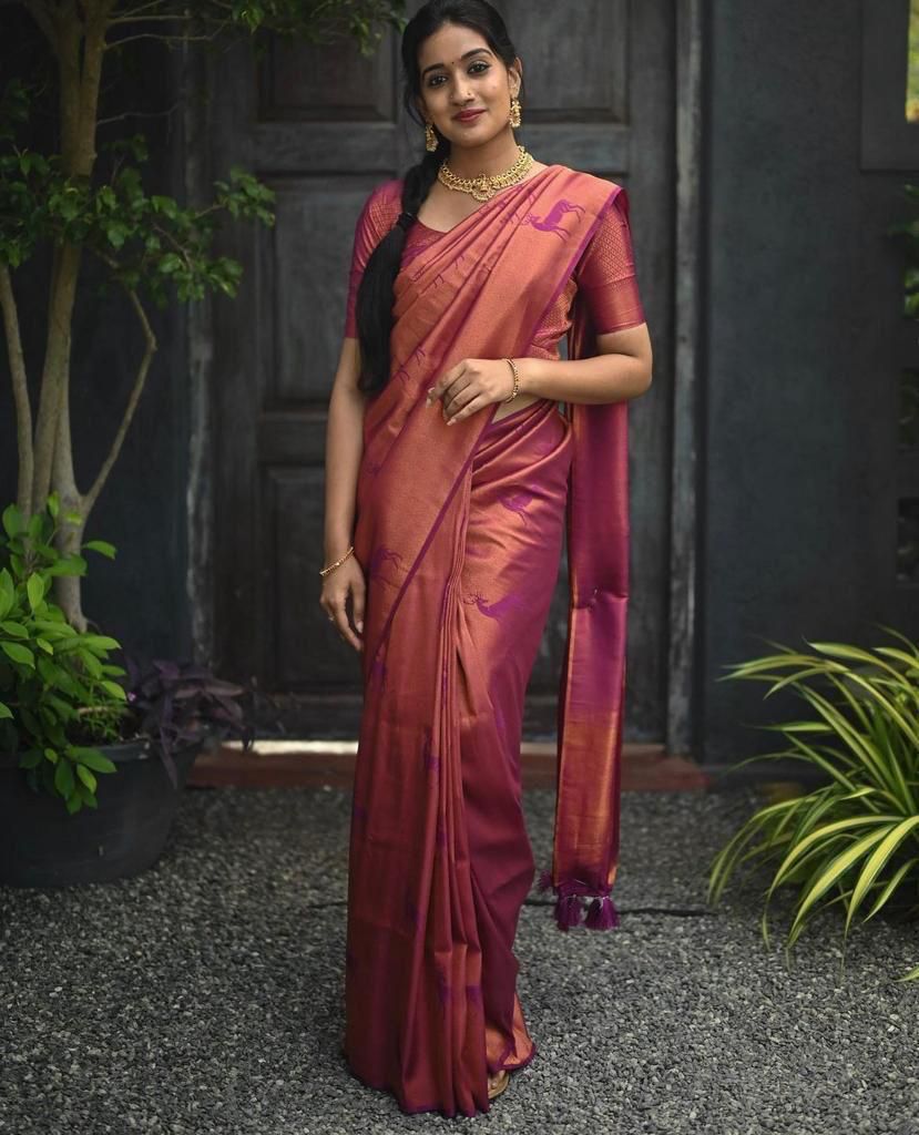 Angelic Dark Pink Color Soft Lichi Silk Saree With Blouse Piece