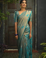 Reflective Sky Blue Color Soft Lichi Silk Saree With Blouse Piece