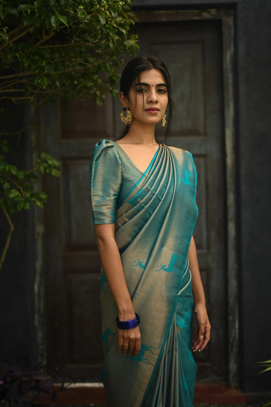 Reflective Sky Blue Color Soft Lichi Silk Saree With Blouse Piece