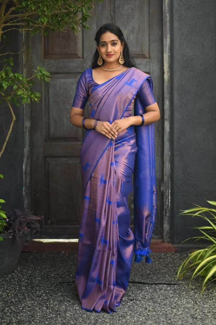 Rousing Royal Blue Color Soft Lichi Silk Saree With Blouse Piece