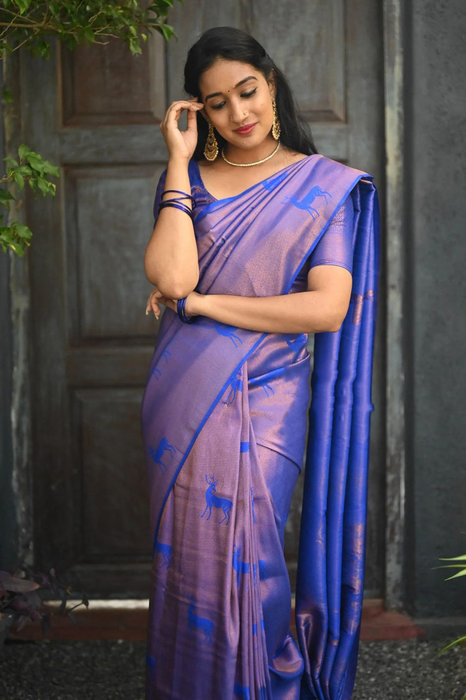 Rousing Royal Blue Color Soft Lichi Silk Saree With Blouse Piece