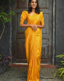 Radiant Yellow Color Soft Lichi Silk Saree With Blouse Piece