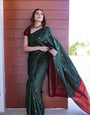 Exotic Dark Green Color Soft Lichi Silk Saree With Blouse Piece