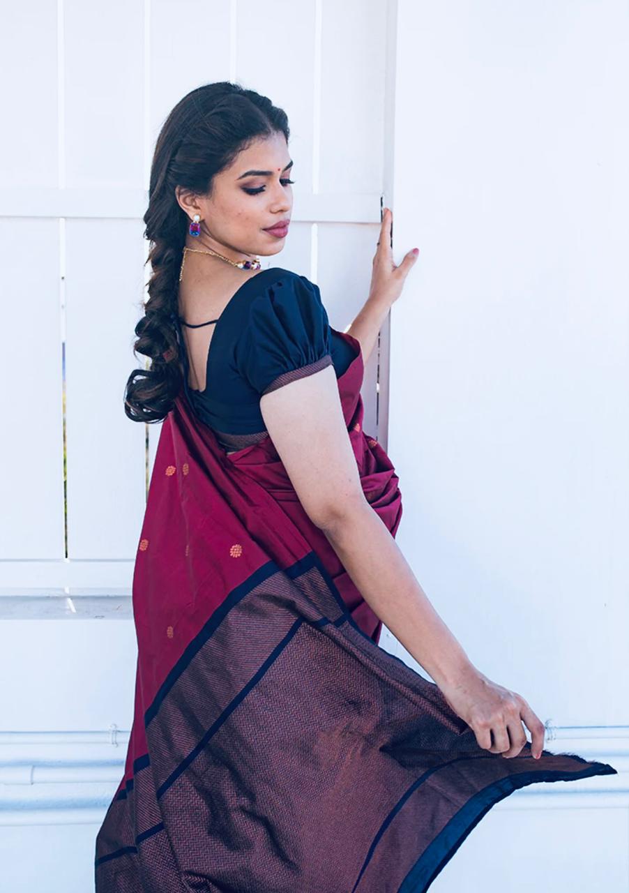 Radiating Wine Color Soft Lichi Silk Saree With Blouse Piece