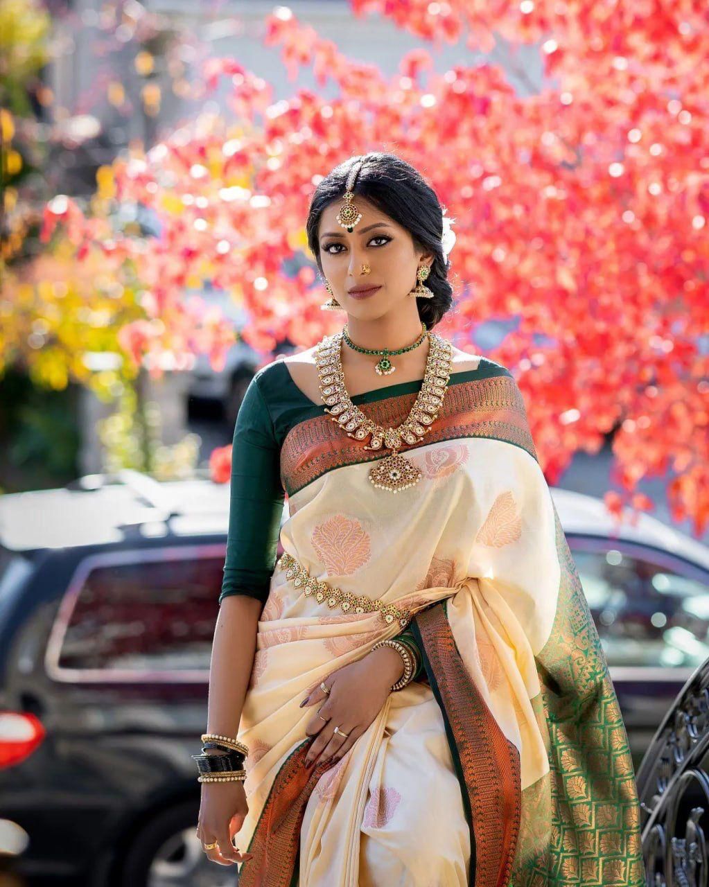 Stylish Beige Color Soft Lichi Silk Saree With Blouse Piece