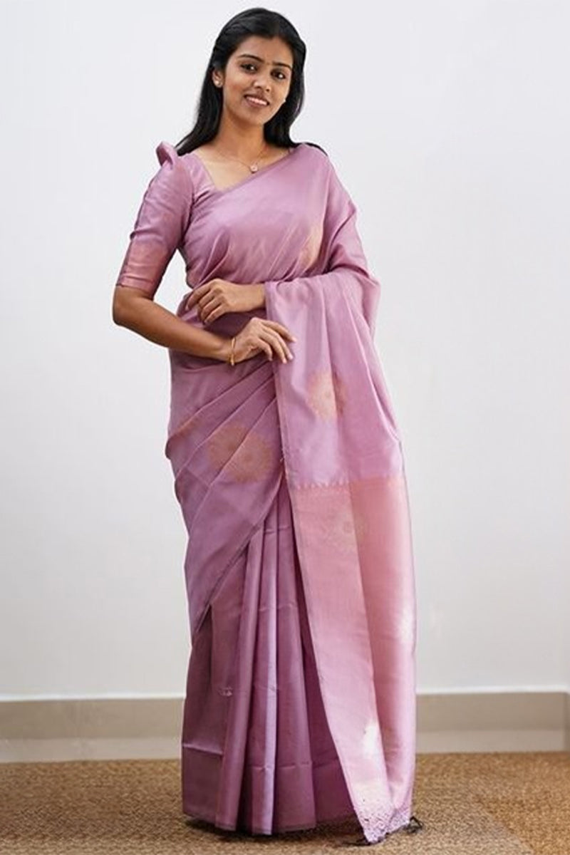 Dazzling Baby Pink Color Soft Lichi Silk Saree With Blouse Piece