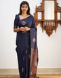 Alluring Navy Blue Color Soft Lichi Silk Saree With Blouse Piece