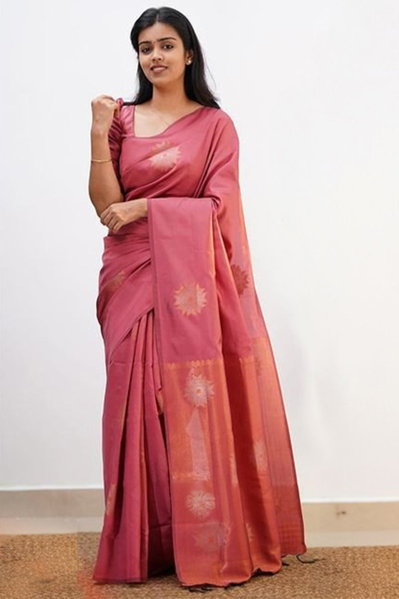 Opulent Pink Color Soft Lichi Silk Saree With Blouse Piece