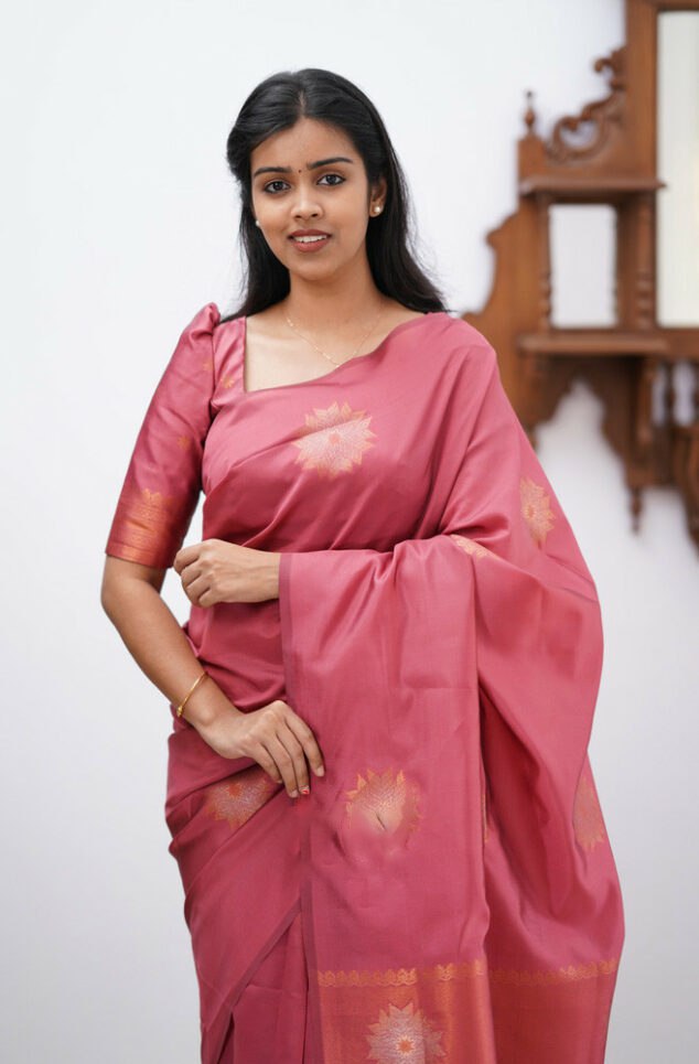 Opulent Pink Color Soft Lichi Silk Saree With Blouse Piece