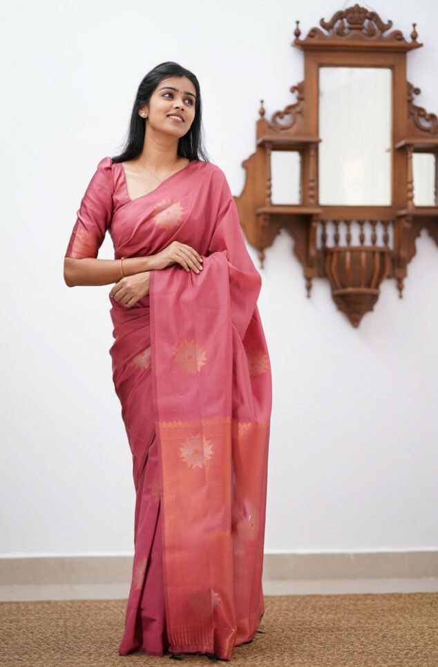 Opulent Pink Color Soft Lichi Silk Saree With Blouse Piece