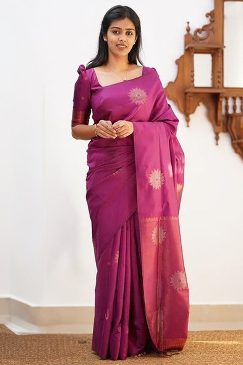 Exciting Purple Color Soft Lichi Silk Saree With Blouse Piece