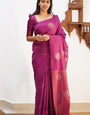 Exciting Purple Color Soft Lichi Silk Saree With Blouse Piece