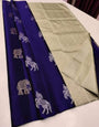 Luminous Blue Color Soft Lichi Silk Saree With Blouse Piece