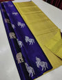 Exotic Blue Color Soft Lichi Silk Saree With Blouse Piece