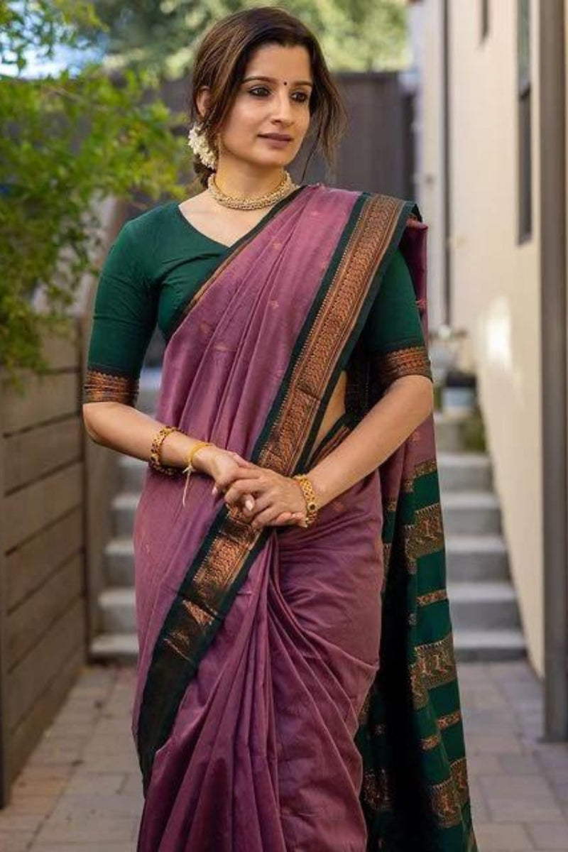 Sophisticated Lavender Color Soft Lichi Silk Saree With Blouse Piece