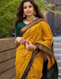 Smoldering Mustard Color Soft Lichi Silk Saree With Blouse Piece