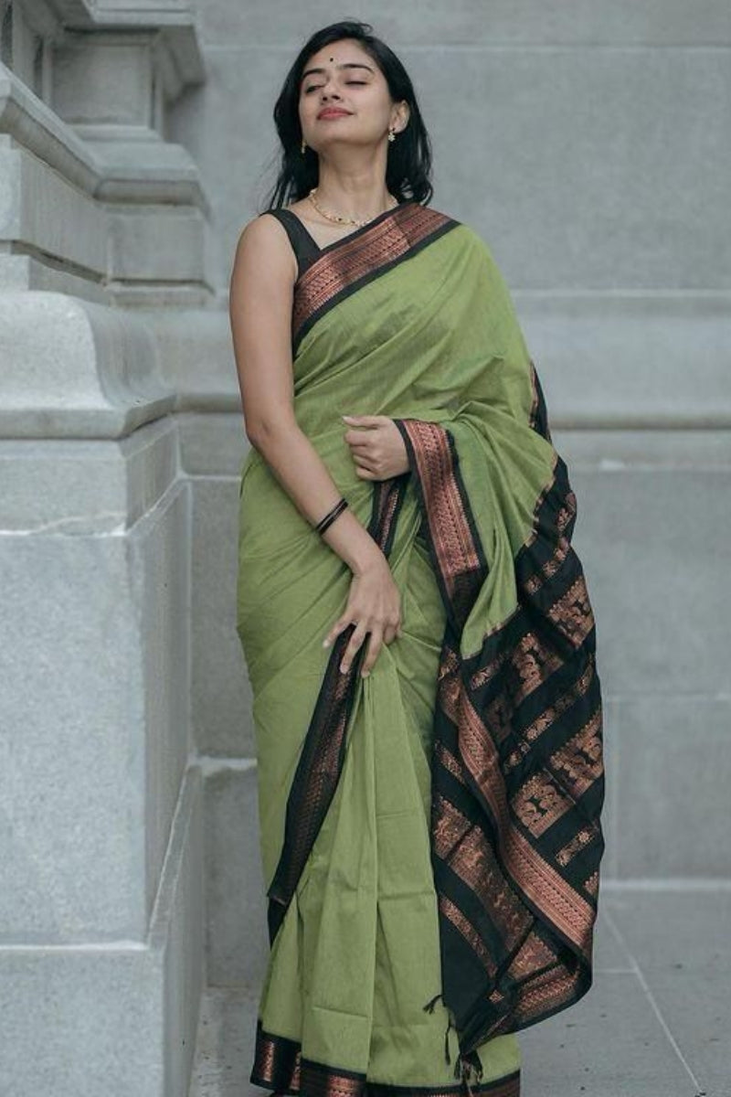 Enthralling Pista Color Soft Lichi Silk Saree With Blouse Piece