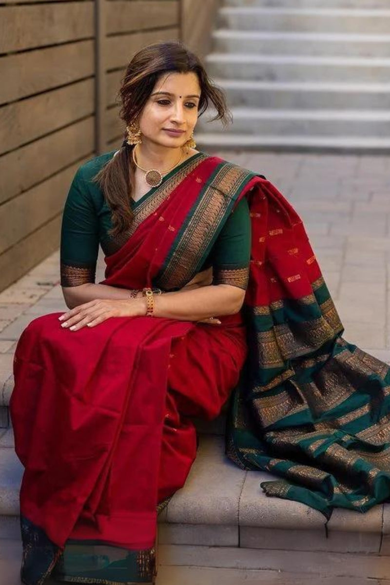 Seductive Red Color Soft Lichi Silk Saree With Blouse Piece