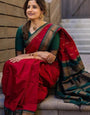 Seductive Red Color Soft Lichi Silk Saree With Blouse Piece