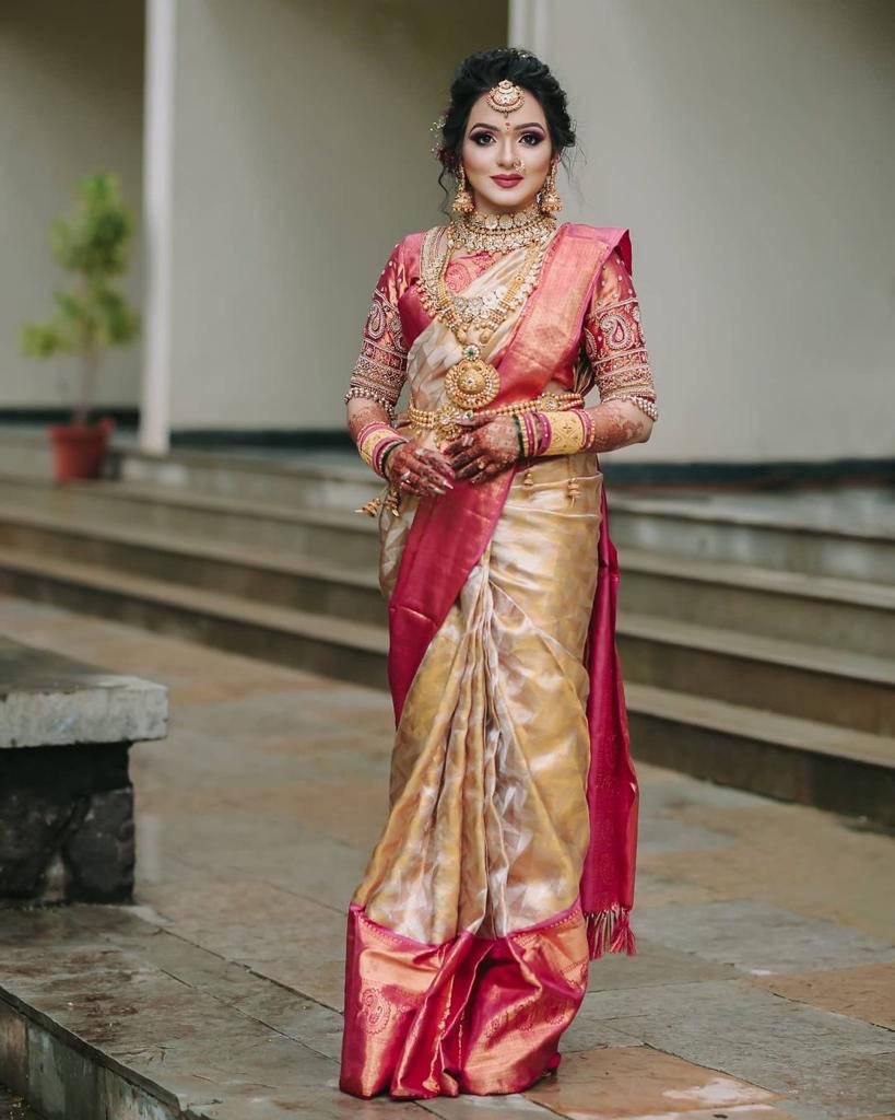 Entrancing Beige Color Soft Lichi Silk Saree With Blouse Piece