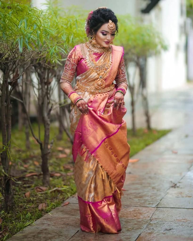 Entrancing Beige Color Soft Lichi Silk Saree With Blouse Piece