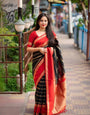 Energetic Black Color Soft Lichi Silk Saree With Blouse Piece