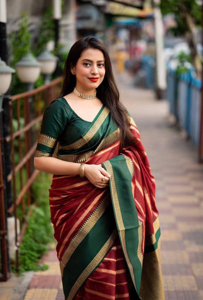 Euphoric Maroon Color Soft Lichi Silk Saree With Blouse Piece