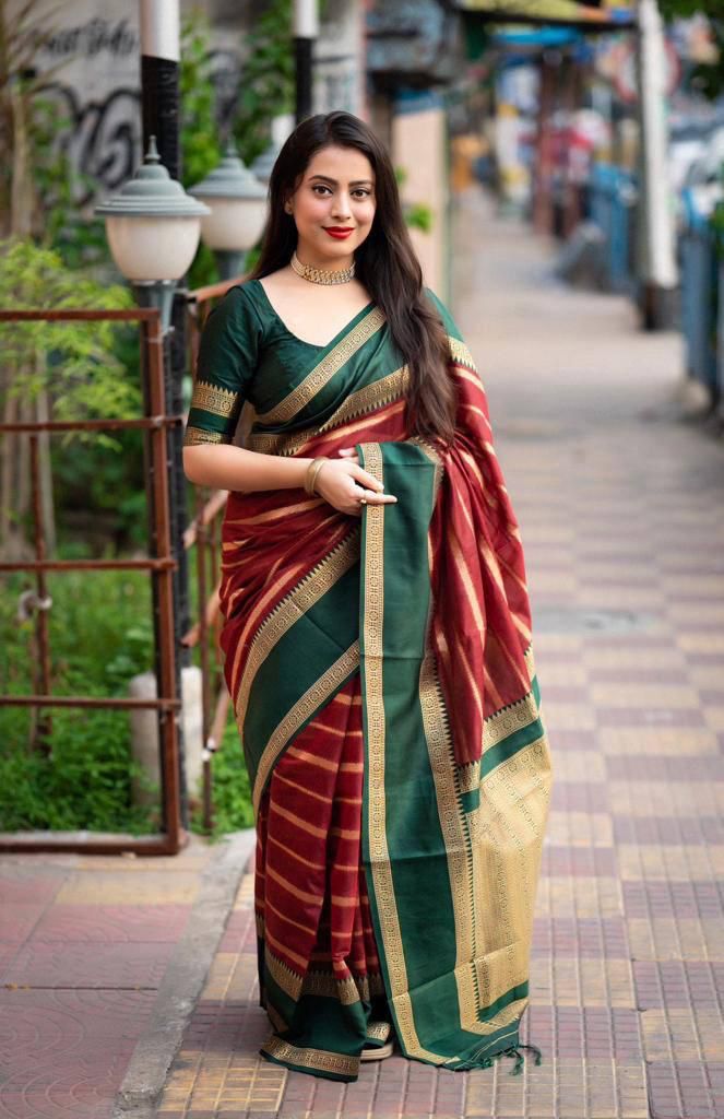 Euphoric Maroon Color Soft Lichi Silk Saree With Blouse Piece