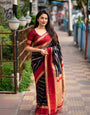 Exquisite Navy Blue Color Soft Lichi Silk Saree With Blouse Piece