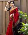 Beaming Red Color Cotton Linen Silk Saree With Blouse Piece