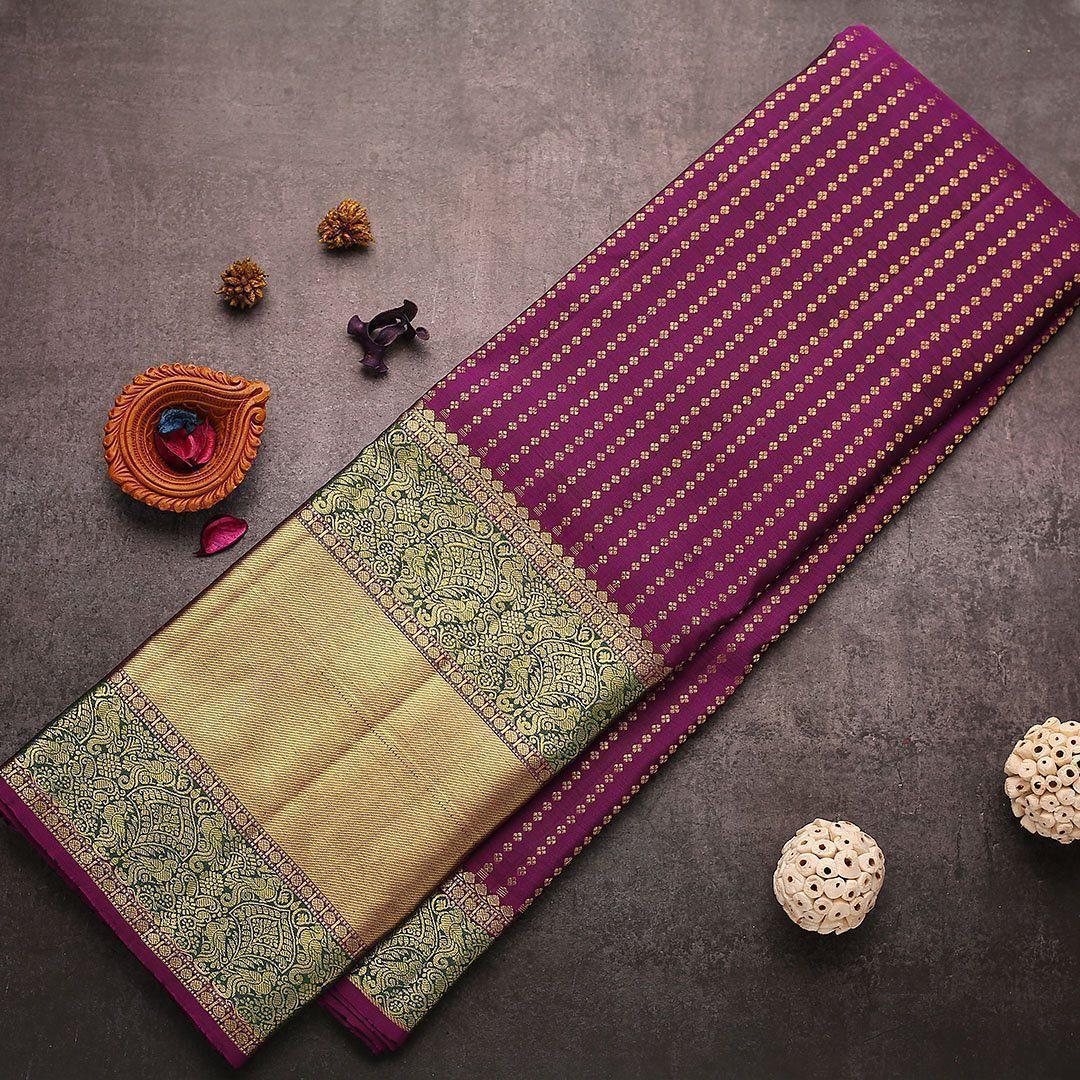 Whimsical Purple Color Banarasi Soft Silk Saree With Blouse Piece