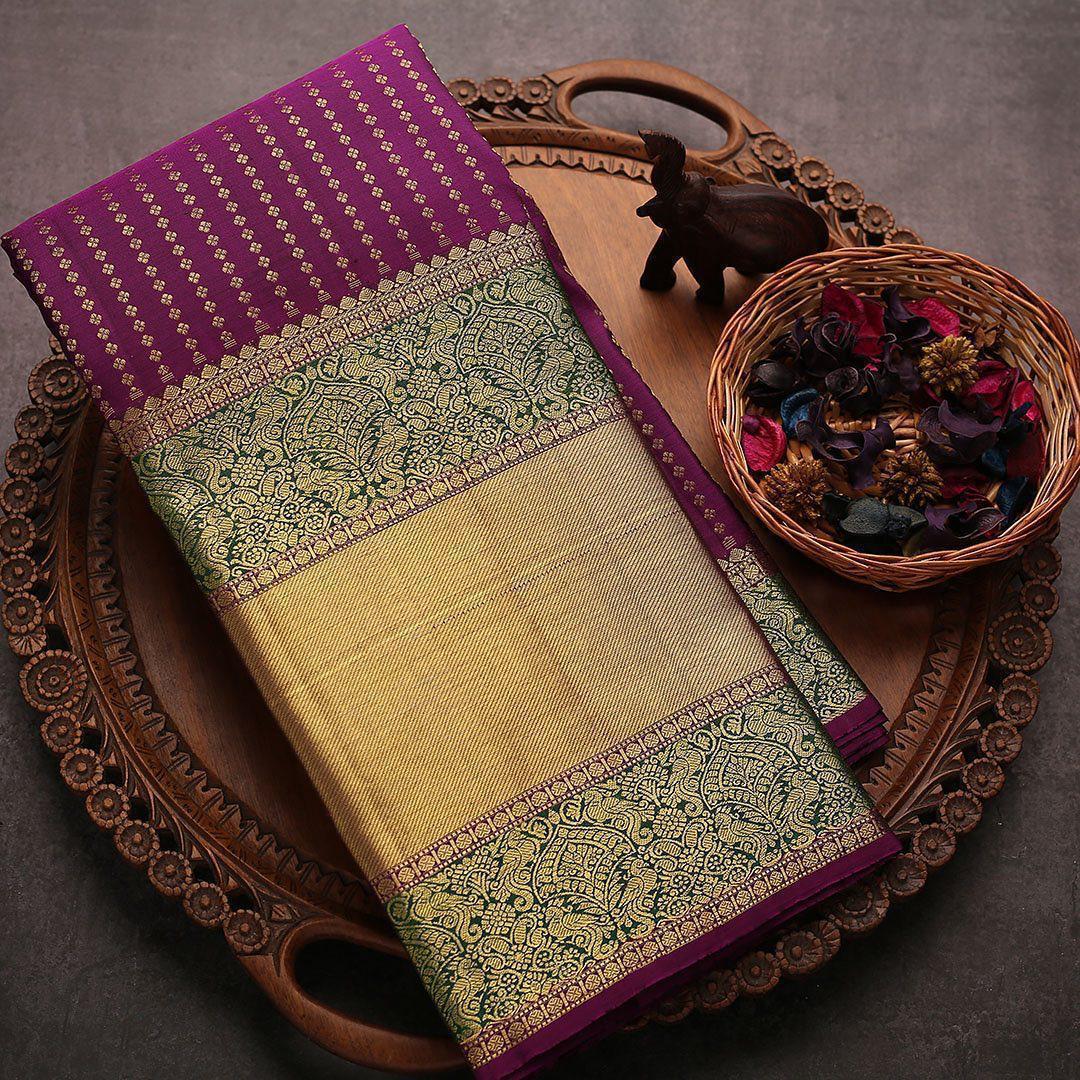 Whimsical Purple Color Banarasi Soft Silk Saree With Blouse Piece