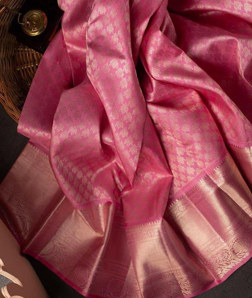 Angelic Pink Color Soft Lichi Silk Saree With Blouse Piece