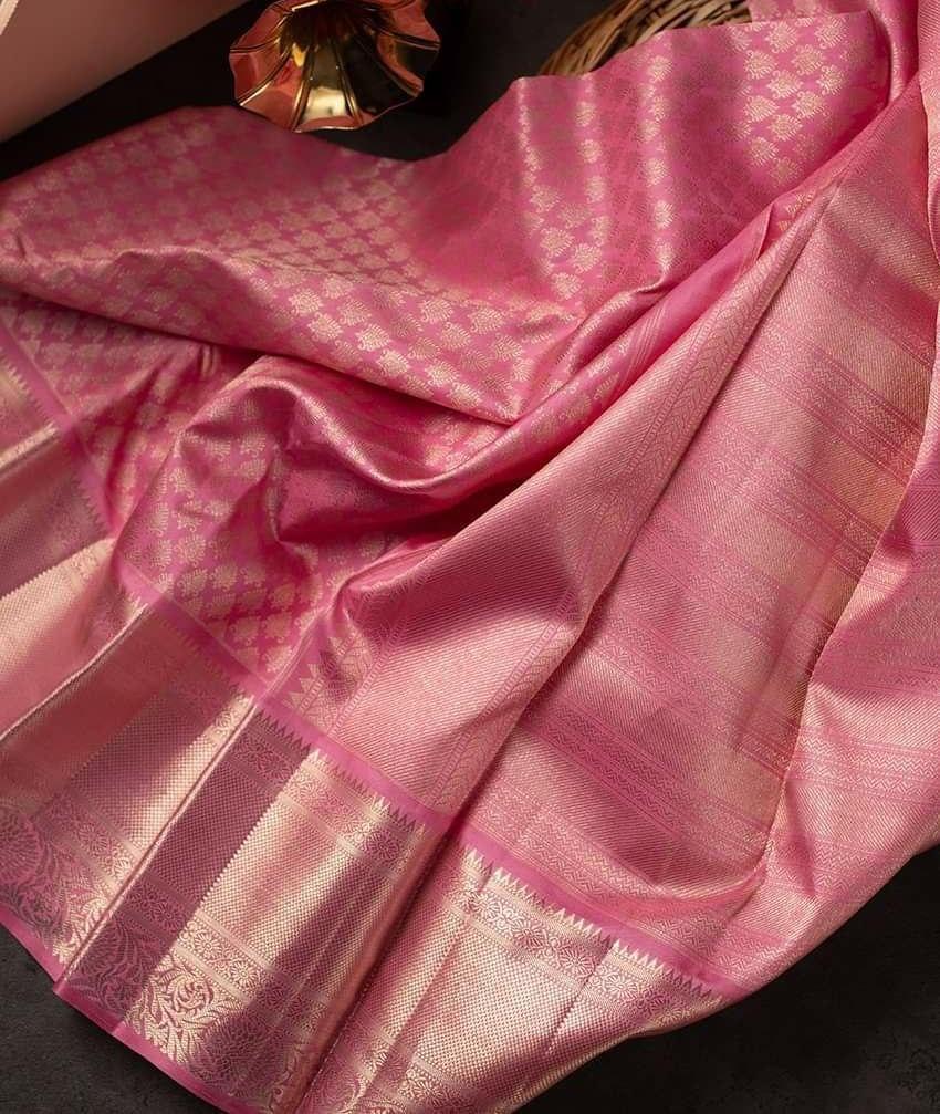 Angelic Pink Color Soft Lichi Silk Saree With Blouse Piece