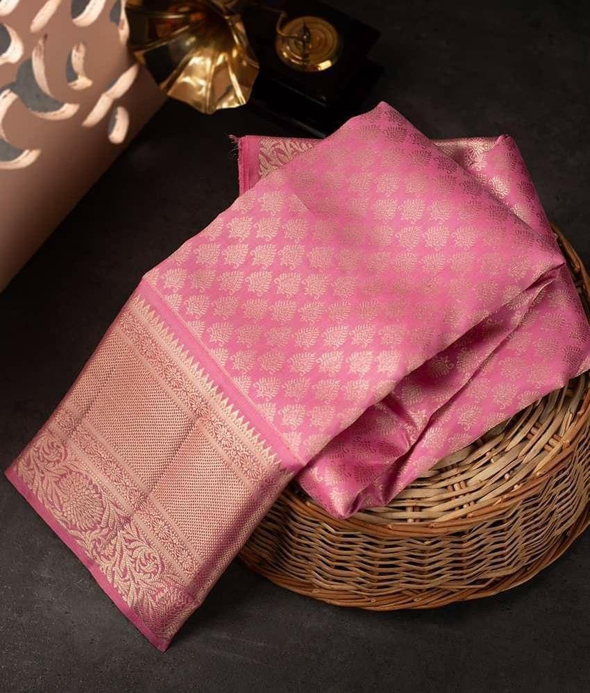 Angelic Pink Color Soft Lichi Silk Saree With Blouse Piece