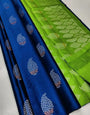 Enigmatic Blue Color Soft Lichi Silk Saree With Blouse Piece