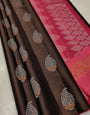 Exquisite Brown Color Soft Lichi Silk Saree With Blouse Piece