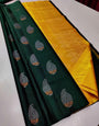 Angelic Dark Green Color Soft Lichi Silk Saree With Blouse Piece