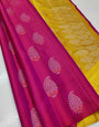 Celestialness Dark Pink Color Soft Lichi Silk Saree With Blouse Piece