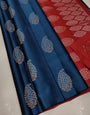 Peaceful Navy Blue Color Soft Lichi Silk Saree With Blouse Piece