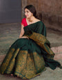 Gleamy Green Color Soft Lichi Silk Saree With Blouse Piece