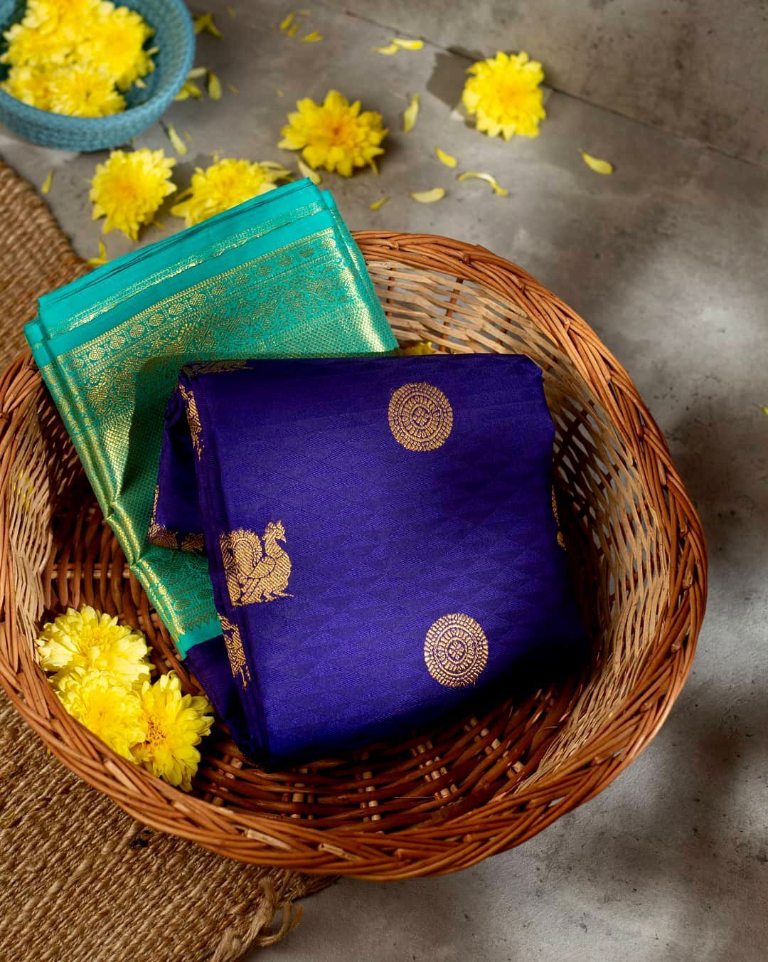 Breezy Blue Color Banarasi Soft Silk Saree With Blouse Piece